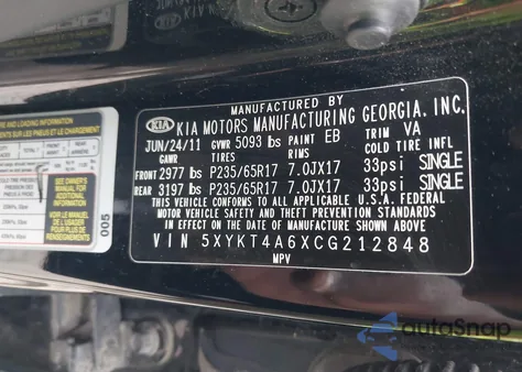 2012 Kia Sorento Lx from USA, damaged, VIN 5XYKT4A6XCG212848